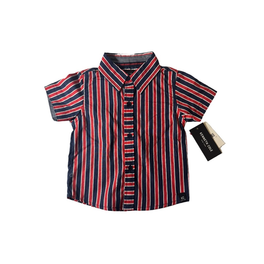 Kenneth Cole New York Blue and Red Striped Button Down Shirt